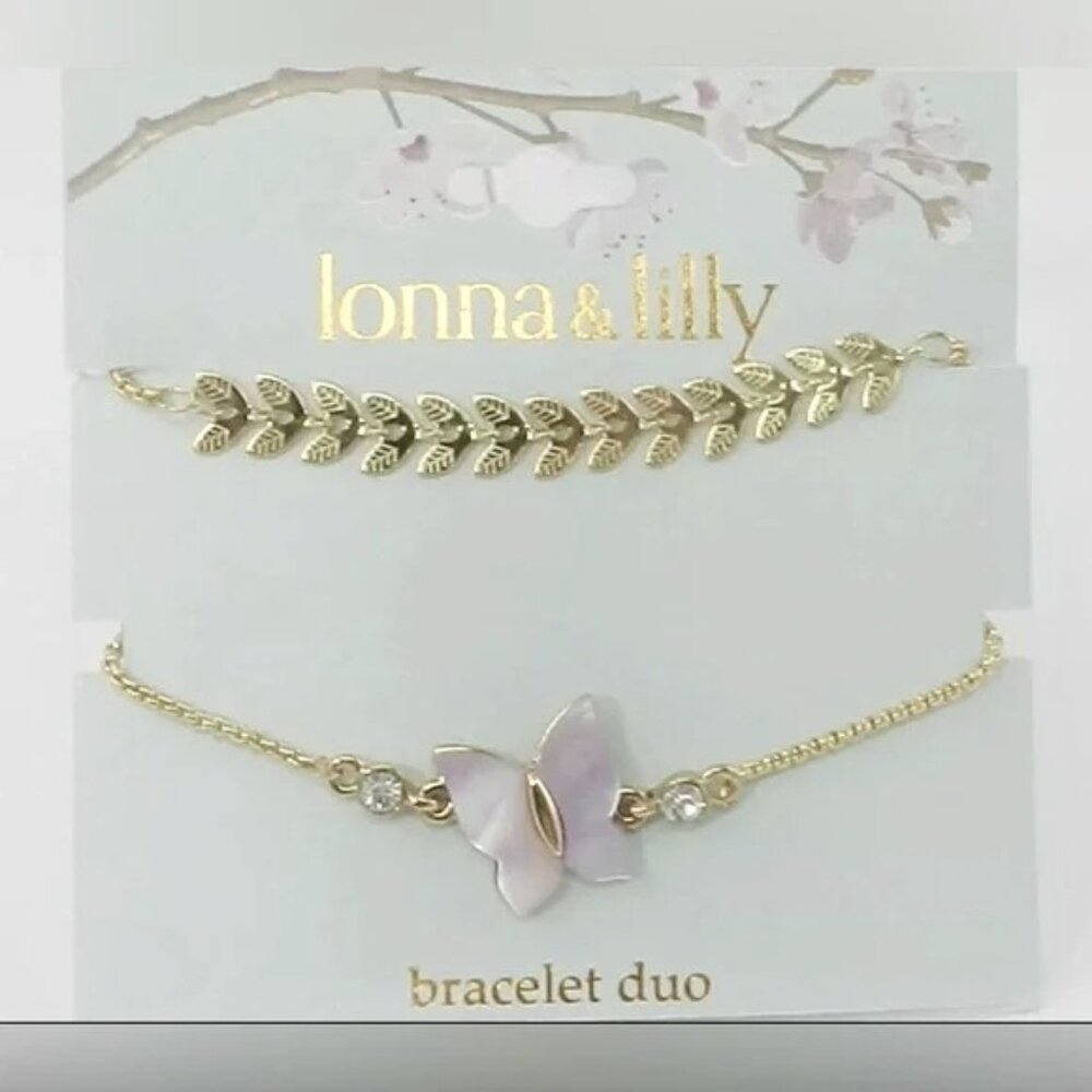 LONNA & LILLY Gold-Tone Crystal & Butterfly Slider Bracelet